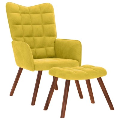 Sillón de relax con taburete terciopelo amarillo