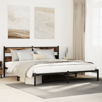 Estructura de cama sin colchón metal roble ahumado 183x213 cm