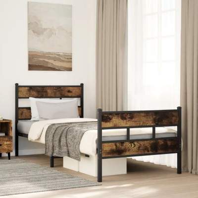 Estructura de cama sin colchón metal roble ahumado 80x200 cm
