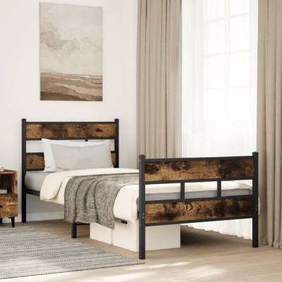 Estructura de cama sin colchón metal roble ahumado 90x190 cm