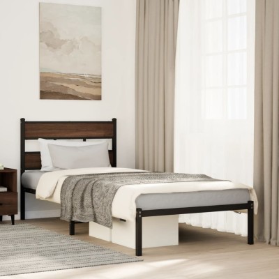 Estructura cama con cabecero sin colchón marrón roble 80x200 cm
