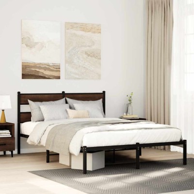 Estructura cama con cabecero sin colchón marrón roble 140x200cm