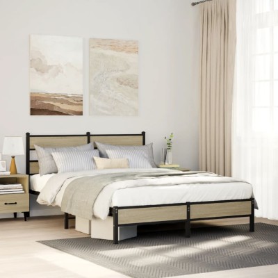 Estructura de cama sin colchón madera roble Sonoma 140x200 cm