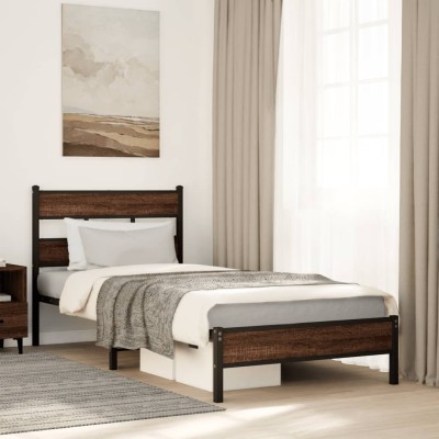 Estructura de cama sin colchón madera marrón roble 75x190 cm