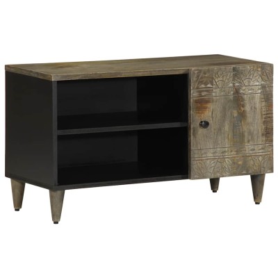 Mueble de TV madera maciza de mango gris claro 80x31,5x46 cm