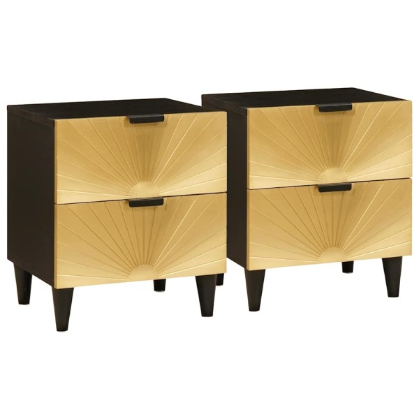 Mesa de Noche con cajón 2 pcs Negro y dorado 40 x 33.5 x 46 cm
