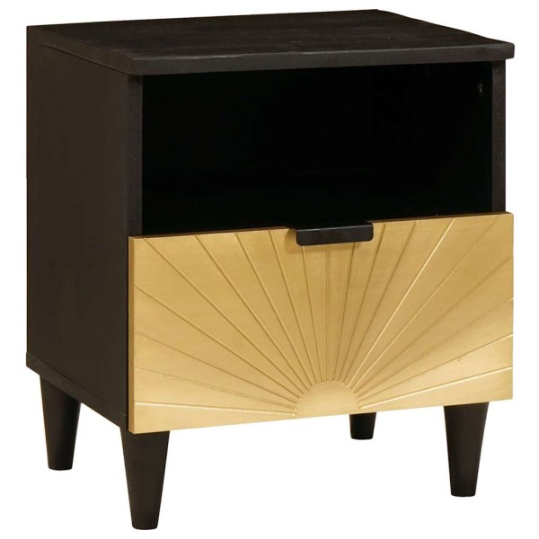 Mesa de Noche con cajón Negro y dorado 40 x 33 x 46 cm