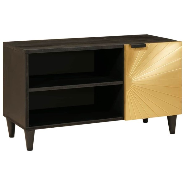 Gabinete de TV con estante Negro y dorado 80 x 33 x 46 cm