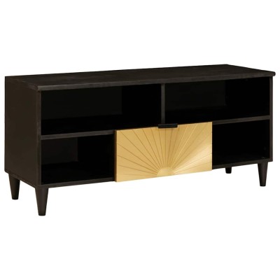 Gabinete de TV con cajón Negro y dorado 100 x 33 x 46 cm