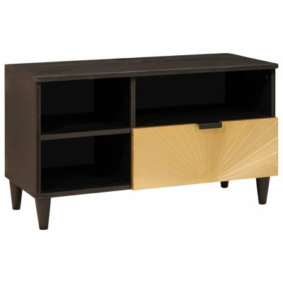Gabinete de TV con cajón Negro y dorado 80 x 33 x 46 cm