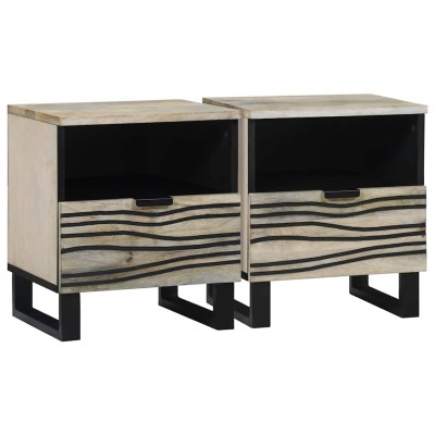 Armario de Noche con cajón 2 pcs Blanco y negro 40 x 33 x 46 cm