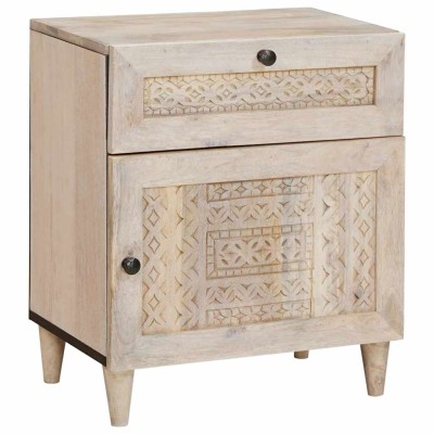 Mesa de Noche Beige 50 x 33 x 60 cm madera maciza de mango