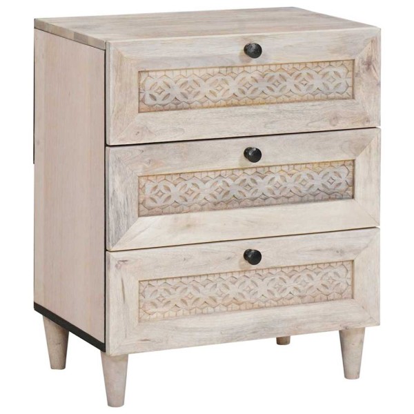 Mesa de Noche Beige 50 x 33 x 60 cm madera maciza de mango