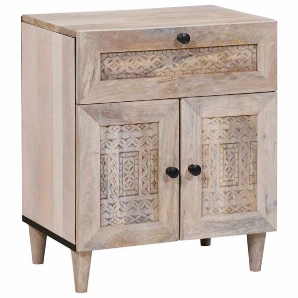 Mesa de Noche Beige 50 x 33 x 60 cm madera maciza de mango