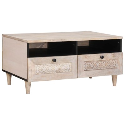 Mesa de Café Blanco 80 x 54 x 40 cm madera maciza de mango