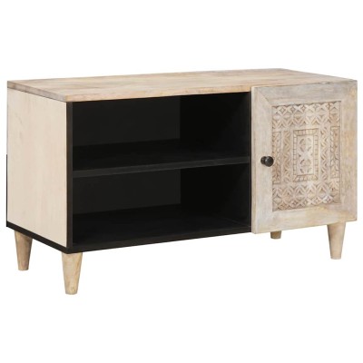 Gabinete de TV Blanco 80 x 33 x 46 cm madera maciza de mango