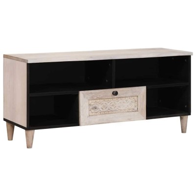 Gabinete de TV Blanco 105 x 33 x 46 cm madera maciza de mango