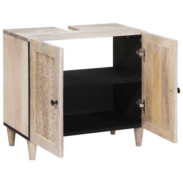 Gabinete de Baño Blanco 62 x 33 x 58 cm Madera Sólida de Mango