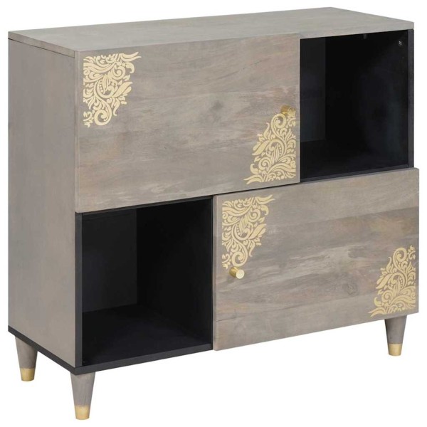 Vitrina Gris y dorado 80 x 33.5 x 75 cm Madera maciza de Mango