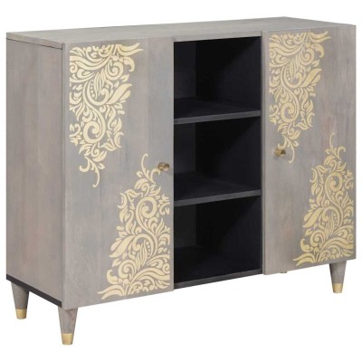 Vitrina Gris y dorado 90 x 33.5 x 75 cm Madera maciza de Mango