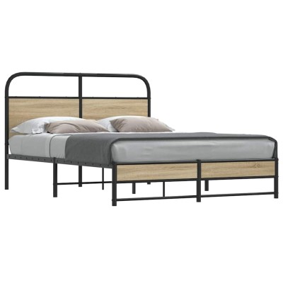 Estructura de cama sin colchón 135x190 cm madera roble ahumado