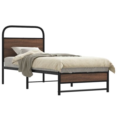 Estructura de cama sin colchón 75x190 cm madera marrón roble