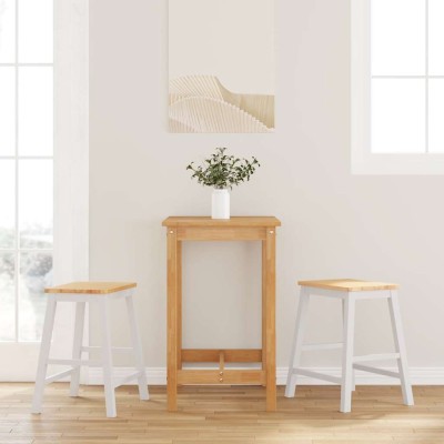 Sillas de bar 2 uds madera maciza blanca caucho