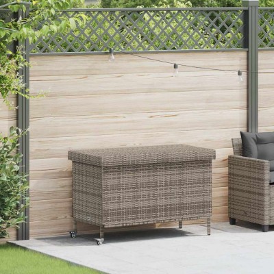 Caja almacenaje jardín ruedas ratán sintético gris 110x55x73cm