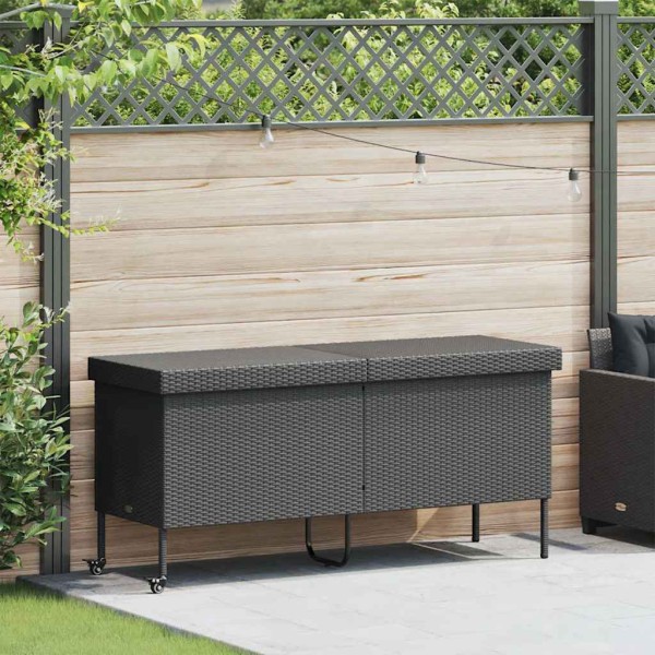 Caja almacenaje jardín ruedas ratán sintético negro 160x55x75cm