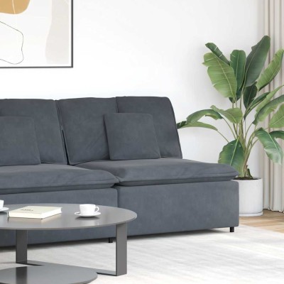 Sofá modular con módulo central y cojines gris oscuro 100 cm