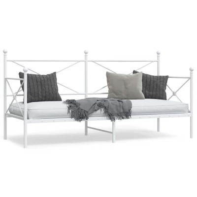 Sofá cama sin colchón cuero sintético blanco 90x200 cm acero