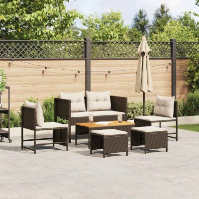 Conjunto de sofá de jardín 6 pcs Marrón y crema ratán sintético