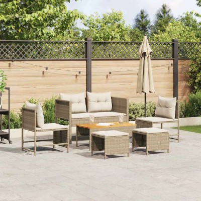 Conjunto de sofá de jardín 6 pcs beige y crema ratán sintético