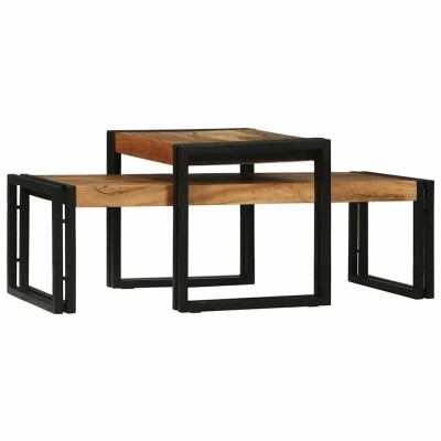 Mesa de Café 2 pcs Marrón madera maciza de acacia