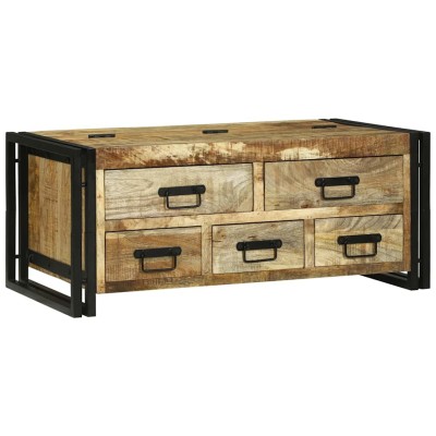 Mesa de Café with Drawer Marrón Madera maciza de mango rugosa