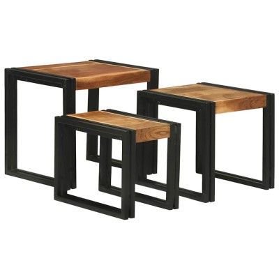 Mesa Nido 3 pcs Madera de acacia maciza y un metal