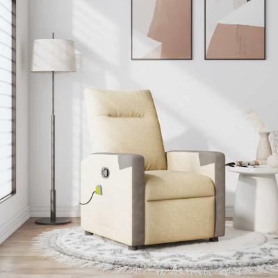 Sillón de masaje reclinable de tela crema