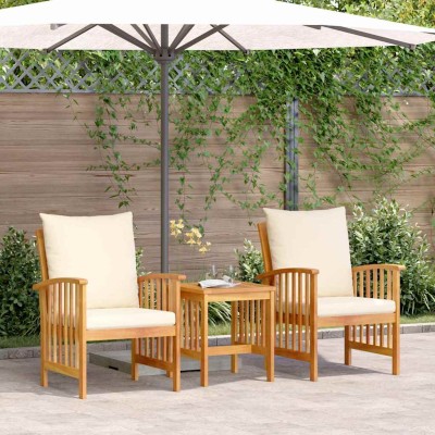Conjunto de sofá de jardín 3 pcs Marrón madera maciza de acacia