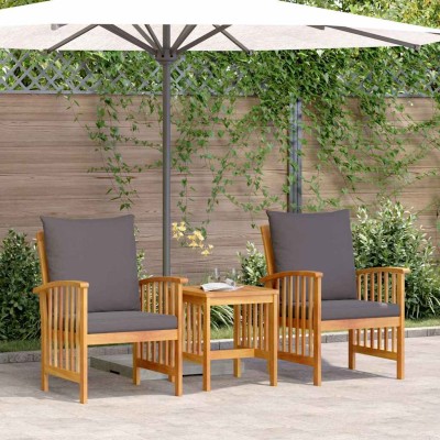 Conjunto de sofá de jardín 3 pcs Marrón madera maciza de acacia