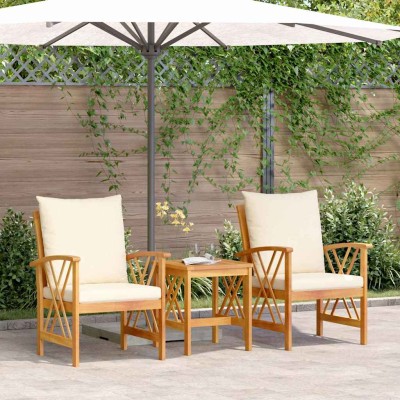 Conjunto de sofá de jardín 3 pcs Marrón madera maciza de acacia