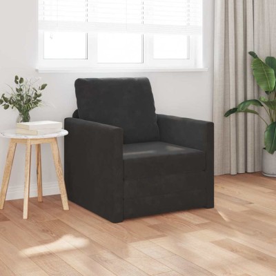 Sofá Cama de Piso con cojín Negro 74 x 77 x 81 cm Terciopelo