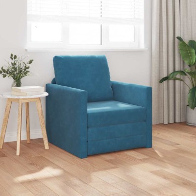 Sofá Cama de Piso con cojín Azul 74 x 77 x 81 cm Terciopelo