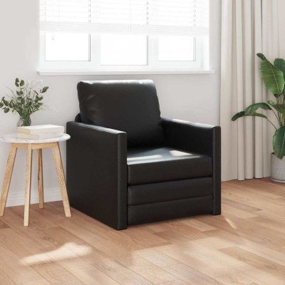 Sofá Cama de Suelo Negro 74 x 77 x 81 cm Cuero sintético