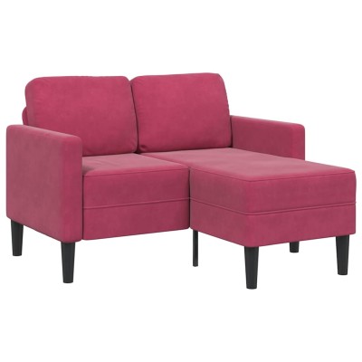Sofá de 2 plazas con chaise longue en forma L rojo vino 125 cm