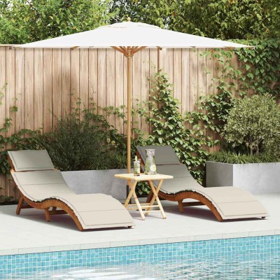 Tumbona 2 pcs Blanco 184 x 55 x 64cm Madera maciza de Acacia