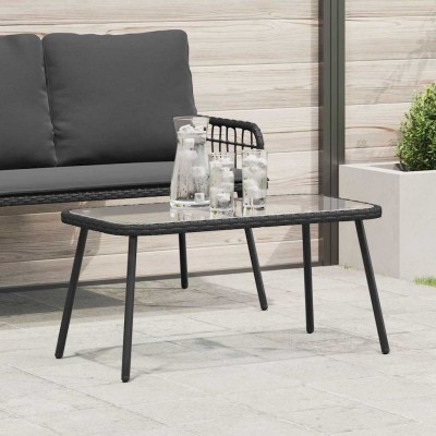 Mesa de Café Negro 90 x 45 x 43 cm Ratan de Polímero, vidrio