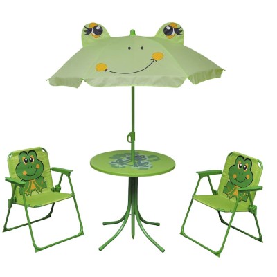 Set mesa y sillas de jardín infantil 3 pzas con sombrilla verde