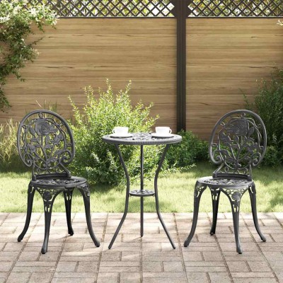 Juego Bistro de Jardín 3 pcs Negro Aluminio