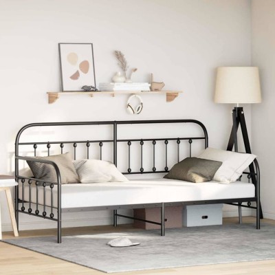 Estructura de cama de día con cabecera Negro 90 x 200 cm Acero