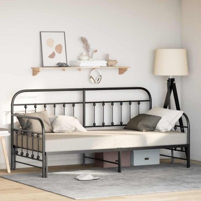 Estructura de cama de día con cabecera Negro 90 x 200 cm Acero